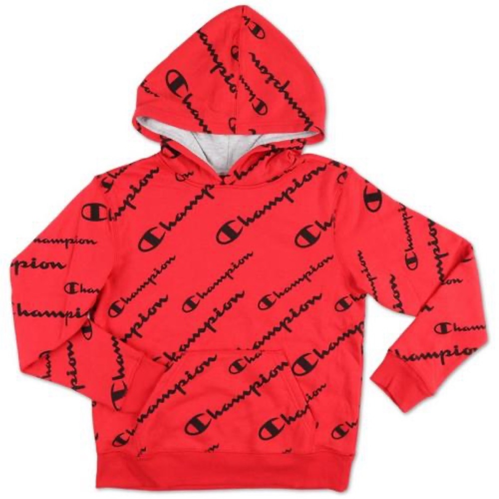 Champion All Over Logo Red & Black Hoodie Size Small Boys NWT